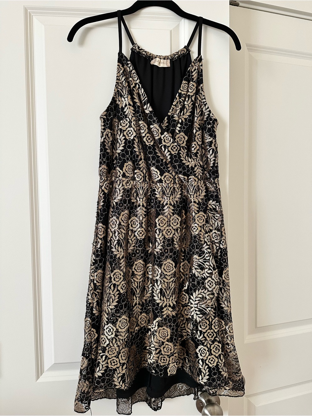 Altar'd State Black and Gold Floral Lace Mini Dress